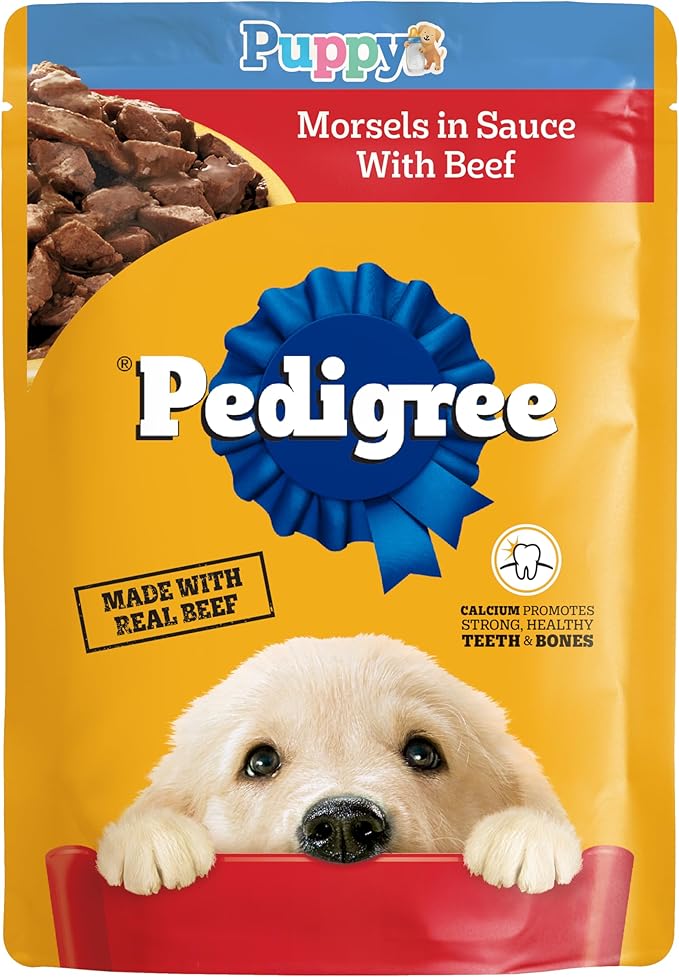 Pedigree Puppy Morsels in Sauce Wet Puppy Food with Beef, 3.5 oz Pouch