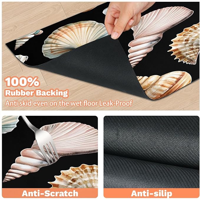 Sea Shell Dog Food Mat for Floors Absorbent Dog Bowl Mat for Food and Water Dispenser Quick Dry Cat Food Placemat Pet Supplies 12" x 20", Beach Conch