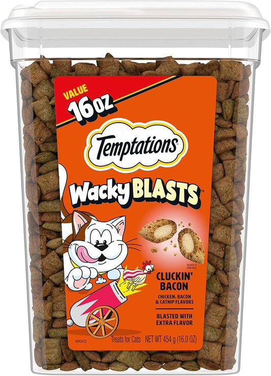 Temptations Wacky Blasts Cat Treats, Cluckin’ Bacon Flavor, 16 oz. Tub