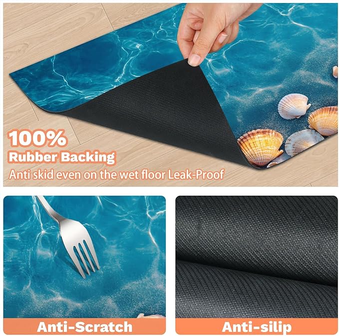 Ocean Seashell Dog Food Mat for Floors Absorbent Dog Bowl Mat for Food and Water Dispenser Quick Dry Cat Food Placemat Pet Supplies 12" x 20", Hawaiian Seaside