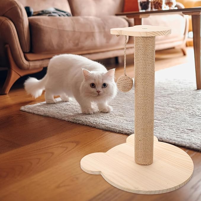 Yardwe Cat Scratching Post Sisal Rope with Solid Wood Base Reusable Kitten Climber Household Scratcher Indoor Cat Activity Tower