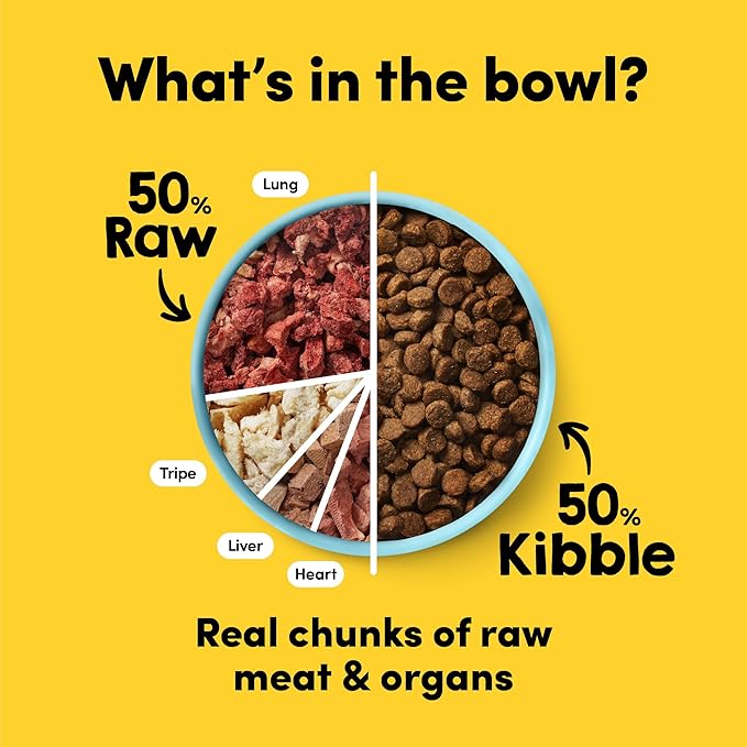 RawMix50 Beef Organs Dog Food, 50% Freeze-Dried Raw, High Protein, Grain-Free Kibble, No Corn or Wheat, Complete and Balanced, 2lb