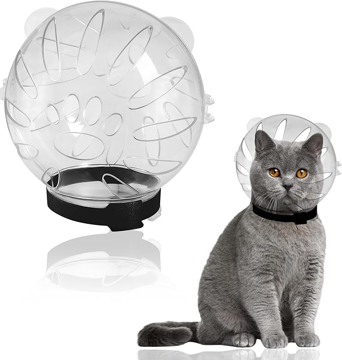 Cat Transparent Muzzle for Grooming, Bathing, Nail Trimming Shaving, Pet Anti-bite Astronaut Helmet, Help for Aggressive Kitten, Anti-Lick, Biting, Chewing, Breathable & Adjustable Ball Mask