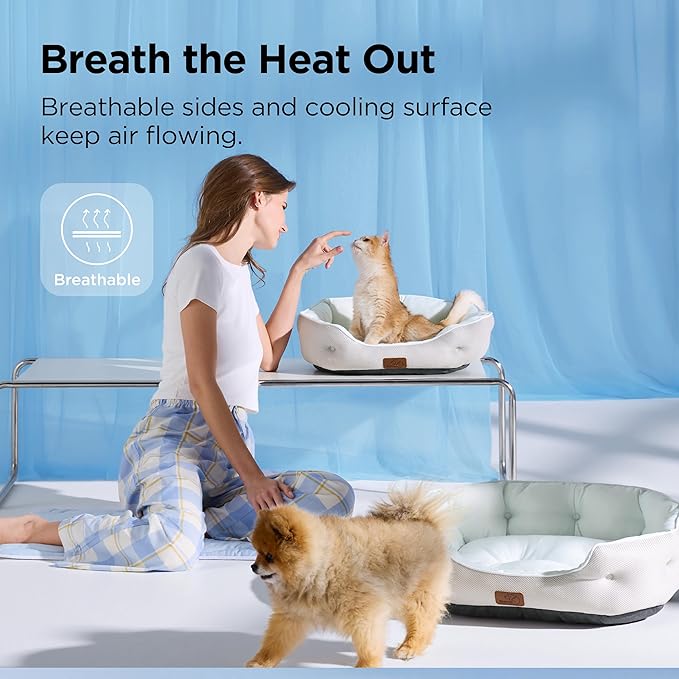 Bedsure Cooling Dog Beds for Small Dogs - Round Cat Beds for Indoor Cats, Washable Pet Bed for Puppy and Kitten with Slip-Resistant Bottom, 20 Inches, Blue
