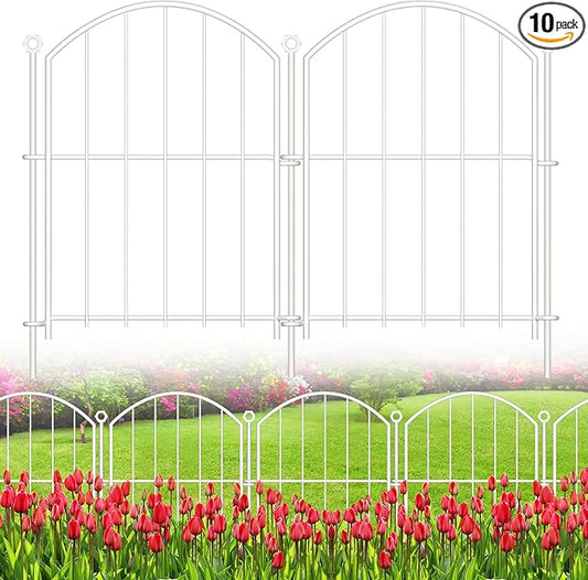 Decorative Garden Fence 17in x10ft, 10 Pack Rustproof Metal No Dig Fence Animal Barrier for Dog, Arched Flower Bed Edging Ornamental Wire Border Panel Fencing for Yard Patio Outdoor Decor White