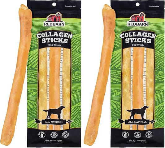 Redbarn Pet Products All-Natural Large 12" Beef Collagen Sticks for Dogs - Long Lasting Low-Odor Alternative to Traditional Rawhide & Bully Sticks - Supports Healthy Joints, Skin, & Coat (Pack of 2)