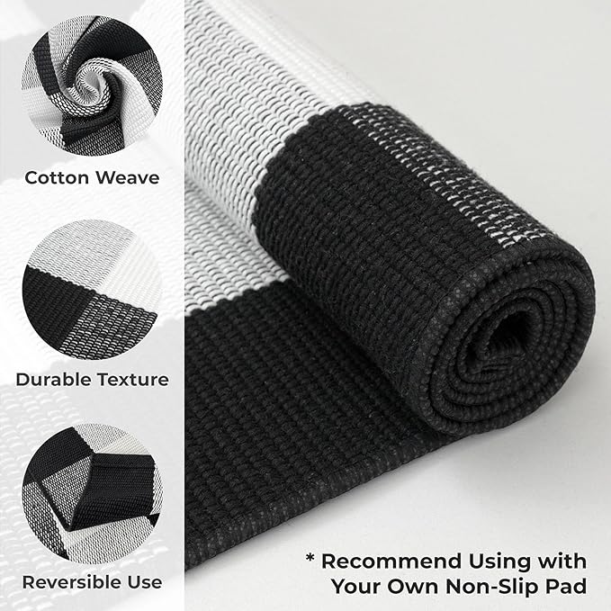 KOZYFLY Buffalo Plaid Area Rug 4 x 6 Ft Black and White Checkered Rug Washable Outdoor Rugs Cotton Rugs for Bedroom Front Door Mat Carpet for Front Porch Living Room Dining Room Kitchen
