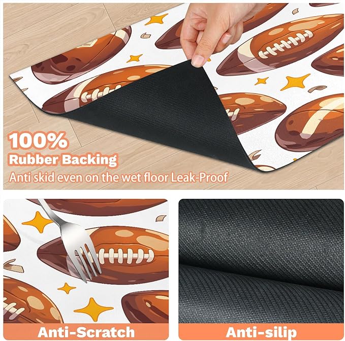 Rugby Dog Food Mat for Floors Absorbent, Quick Dry Water Dispenser Mat for Food, Water, Pet Supplies 24" x 32", Football