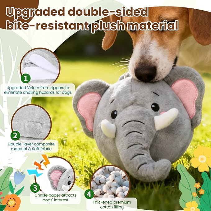 Interactive Dog Toys, Self Moving Dog Toy to Keep Them Busy, Electronic Vibrating Dogs Toy/Squeaky Bouncing Ball for Small Medium Large Dogs with Jumping Music Talking Silent Mode (Elephant)