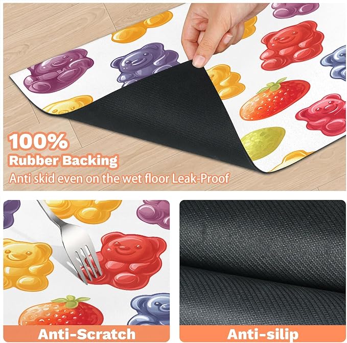 Bears Candy Dog Food Mat for Floors Absorbent Dog Bowl Mat for Food and Water Dispenser Quick Dry Cat Food Placemat Pet Supplies 16" x 24", Colorful Fruit