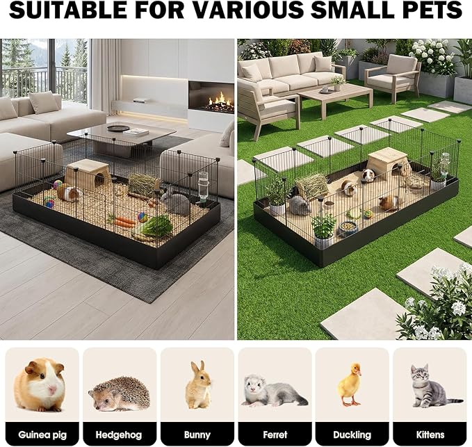12 Panels Small Animal Playpen with Waterproof Mat - Durable Metal Wire Yard Fence for Guinea Pigs, Kittens, Puppies, Hamsters, and Hedgehogs - Indoor & Outdoor Pet Cage