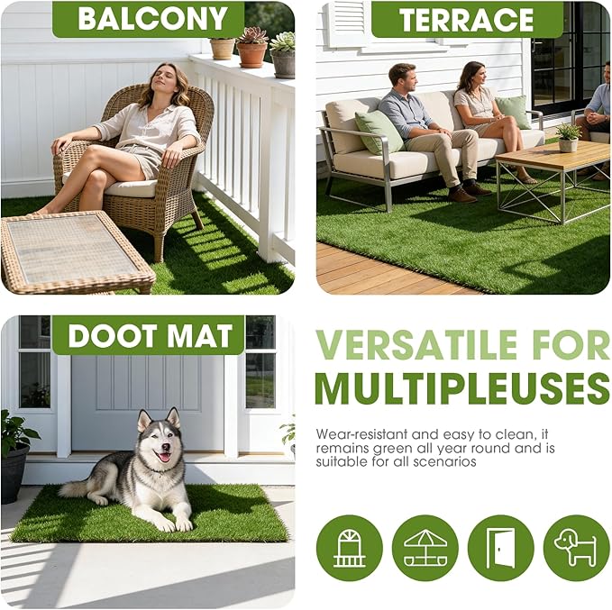Artificial Grass Turf Grass for Dogs & Outdoor Use, Realistic Fake Lawn Grass for Patio, Garden, Balcony, Durable Turf for Indoor Outdoor Mats (47.3 x 31.5 in)
