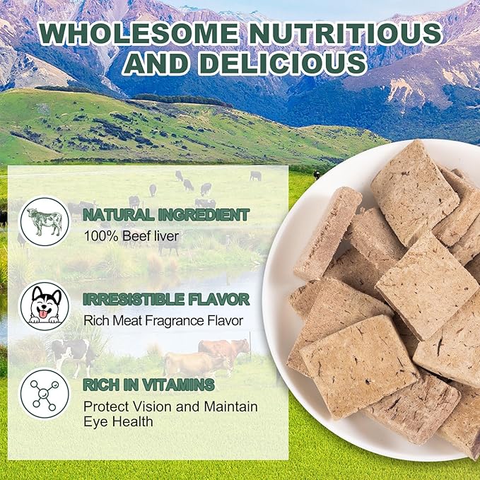 Freeze-Dried Beef Liver Dog Cat Treats - Single Ingredient Pet Snacks High Protein Rich in Iron & Vitamin A,Grain-Free,No Additives (3oz)
