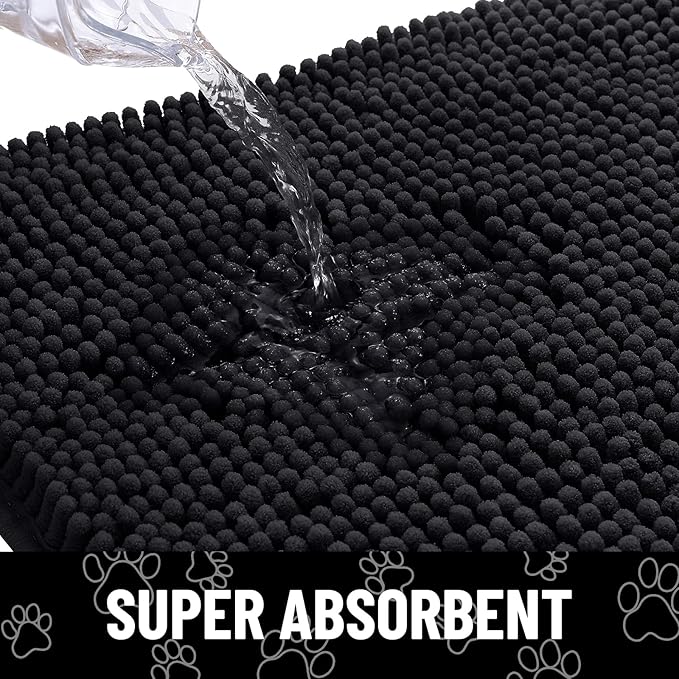 Smiry Dog Door Mat for Muddy Paws, Absorbent Dirt Trapper Non Slip Quick Dry Washable Chenille Mat for Mud Dogs, Entry Rug for Indoor and Outdoor (59x35 Inches, Black and White)