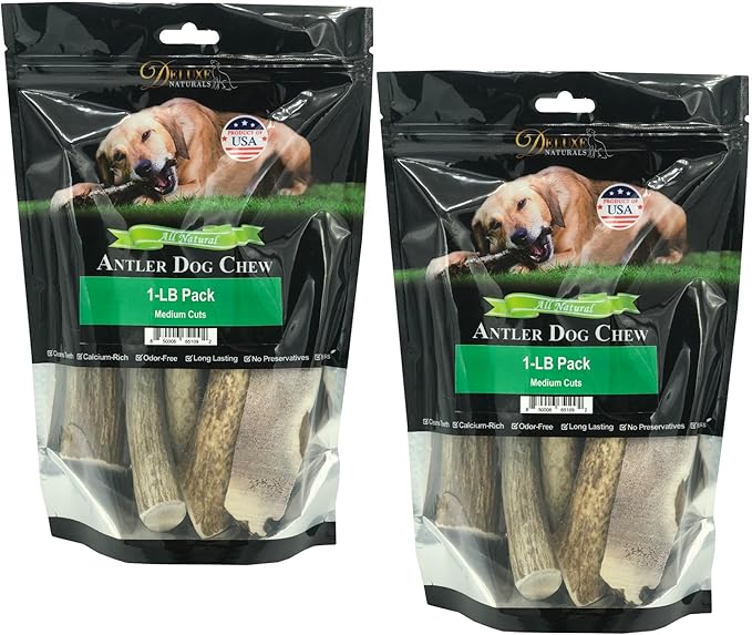 Elk Antler Chews for Dogs | Naturally Shed USA Collected Elk Antlers | All Natural A-Grade Premium Elk Antler Dog Chews | Product of USA, 2 Packs of 1 Pound Large Cuts