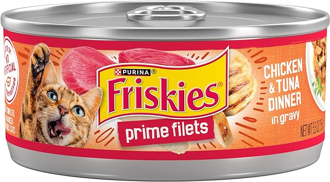 Purina Friskies Prime Filets Chicken and Tuna Dinner in Wet Cat Food Gravy - (Pack of 24) 5.5 oz. Cans