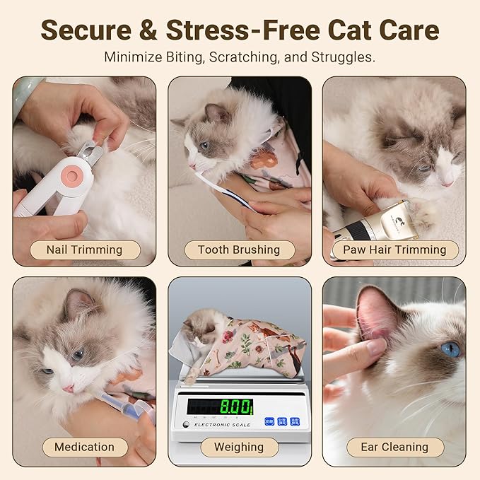 Purrfect Peace Cat Swaddle Wrap – 27.6" Professional Calming Restraint Bag for Grooming, Nail Trimming & Medicine - Adjustable Cat Restraint for Grooming, Nail Clipping & Vet Visits