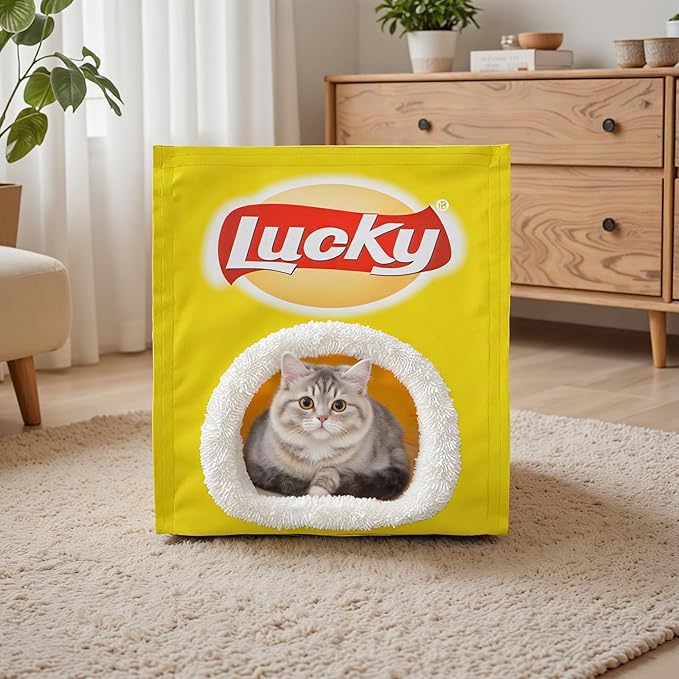 Cute Cat Beds for Indoor Cats, Soft Small Dog Beds, Washable Pet Beds for Puppy and Kitty, Funny Chip Cat Beds, 14 X 17inch
