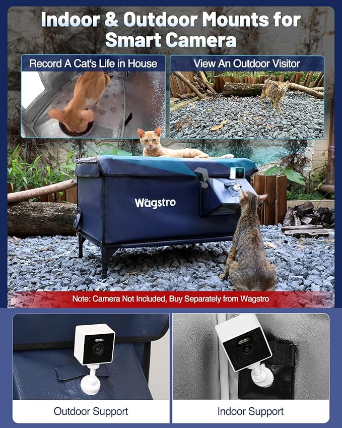 Ex-Large Heated Cat House for Outside in Winter, 100% Waterproof, Escape Door, 6" Elevated, Weatherproof Insulated Outdoor Cat House Shelter with Heater for Stray Feral Cat (Dark Blue, 29"x17"x20")