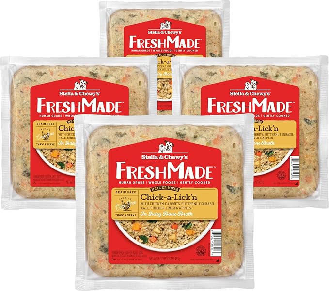 Stella & Chewy's FreshMade Frozen Fresh Grain-Free Chick-a-Lick'n Dog Food, 16-oz Pouch (Pack of 4)