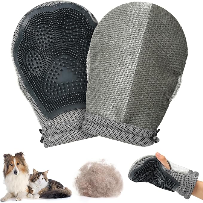 LIANZIMAU Dual Side Pet Hair Remover Glove Electrostatic Pet Hair Remover for Cat Dog Furniture Couch Car Seats Reusable with Thumb Hole Adjustable Wrist Strap (1 PCS)