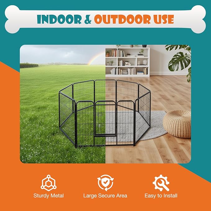 NEWBULIG Dog Playpen Indoors 32 Inch 8 Panels for Small and Medium Dogs Portable and Foldable Pet Fence with Door Heavy Duty Metal Dog Exercise Play Pen for Outdoor Yard