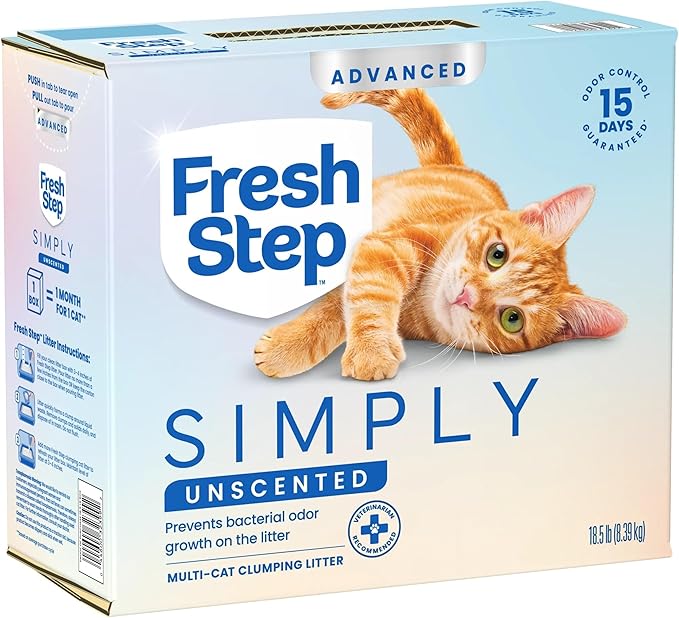 Fresh Step Clumping Cat Litter, Advanced, Simply Unscented, Extra Large, 37 Pounds total (2 Pack of 18.5lb Boxes) (Package May Vary)