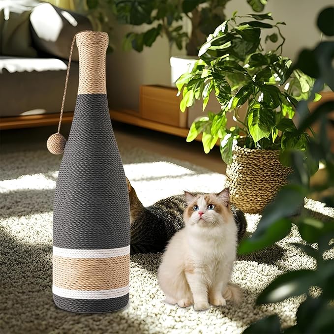 Cat Scratch Post,with Ball Wine Bottle Natural Vertical Supplies - Stimulating Cat Toys,for Mental Stimulation Simulation Home Play Training Floor Play Travel Indoor