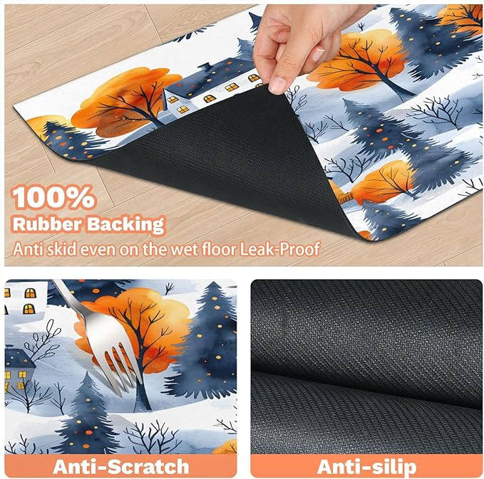 Village Hills Dog Food Mat for Floors Absorbent, Quick Dry Water Dispenser Mat for Food, Water, Pet Supplies 24" x 32", Winter Tree