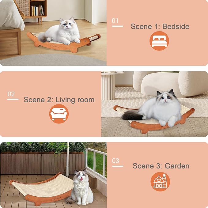Sisal Cat Scratcher Bed Shaped U, Beech Wood Cat Scratching Pad Indoor cat Toy,Durable Cat Scratcher,Wooden Cat Furniture Protector, Large Cats Scratcher Lounge,Clawing and Play