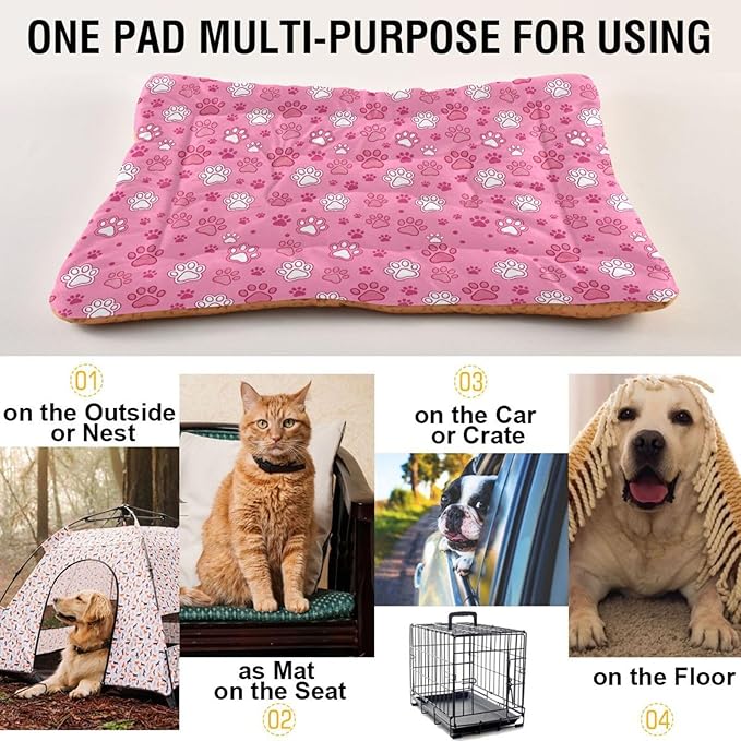 Dog Bed for Crate Washable Pet Sleep Pad, Dog Paw Prints Kennel Mat with Non-Slip Bottom, Soft Fluffy Supplies Pet for Dogs and Cats (36x24 inch)