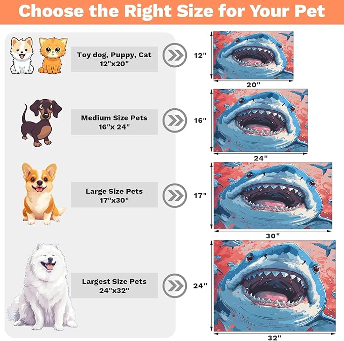 Sharks Dog Food Mat for Floors Absorbent Dog Bowl Mat for Food and Water Dispenser Quick Dry Cat Food Placemat Pet Supplies 17" x 30", Sea Animals