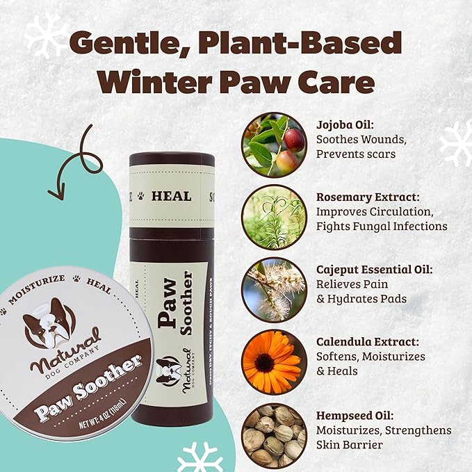 Natural Dog Company Paw Soother Balm & Wax - Dog Paw Balm & Moisturizer for Dry, Cracked Paw Pads, Helps Moisturize & Condition Winter-Worn Paws, Coconut Oil & Calendula, Daily Paw Care, 2 oz Stick