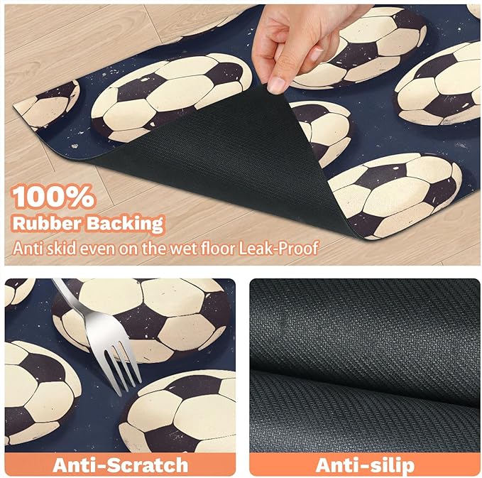 Football Soccer Dog Food Mat for Floors Absorbent, Quick Dry Water Dispenser Mat for Food, Water, Pet Supplies 12" x 20", Sports Game