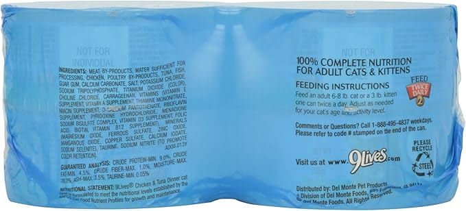 9 Lives Cat Food Chicken and Tuna Dinner, 4 ct, 5.5 oz