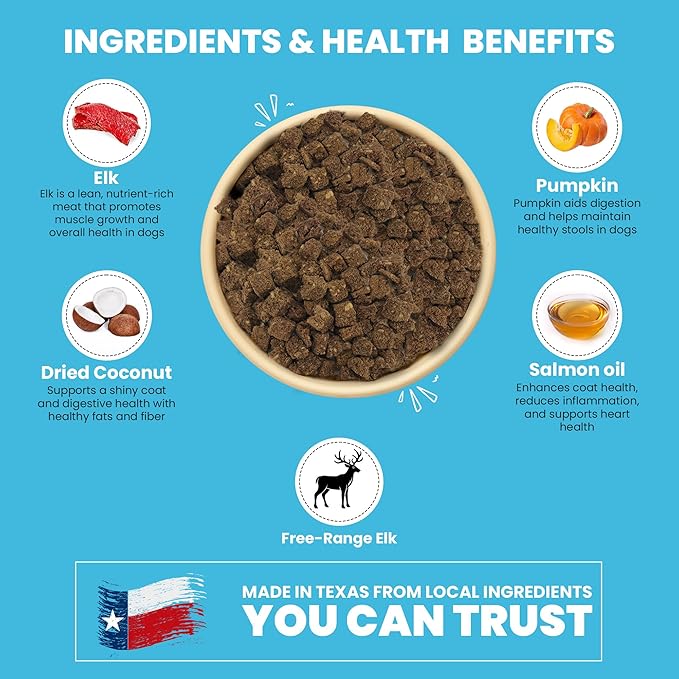 Muenster Freeze Dried Elk Bites - Dog Food, Treat, Mixer or Topper (16oz) - Grain-Free
