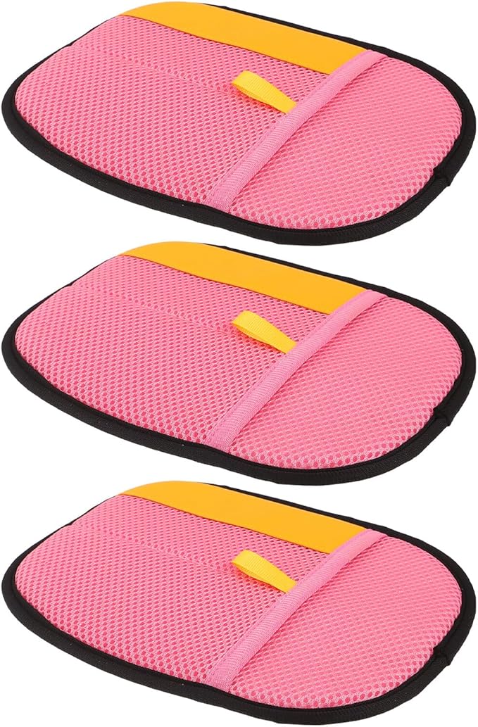 FRCOLOR 3pcs Pet Hair Removal Gloves with Electrostatic Static Function, Rose Pink Reusable Grooming Mitts for Cats and Dogs, Fur Shedding Remover for Bathing and Cleaning