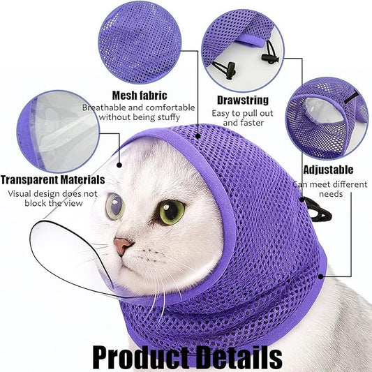 Cat Grooming Muzzle - Soft Adjustable Face Cover, Anti Bite Cat Mouth Guard, Cats Muzzle with Breathable Mesh | Safe Protection Guard for Pet Chewing Biting Scratching Nail Trimming Grooming