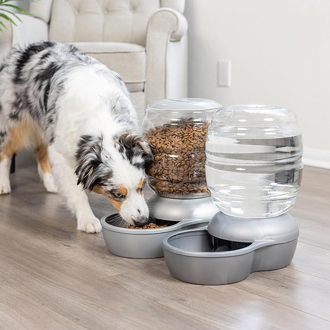 Petmate Replendish Pearl White 10 lb Dog Cat Feeder,Grey, Made in USA