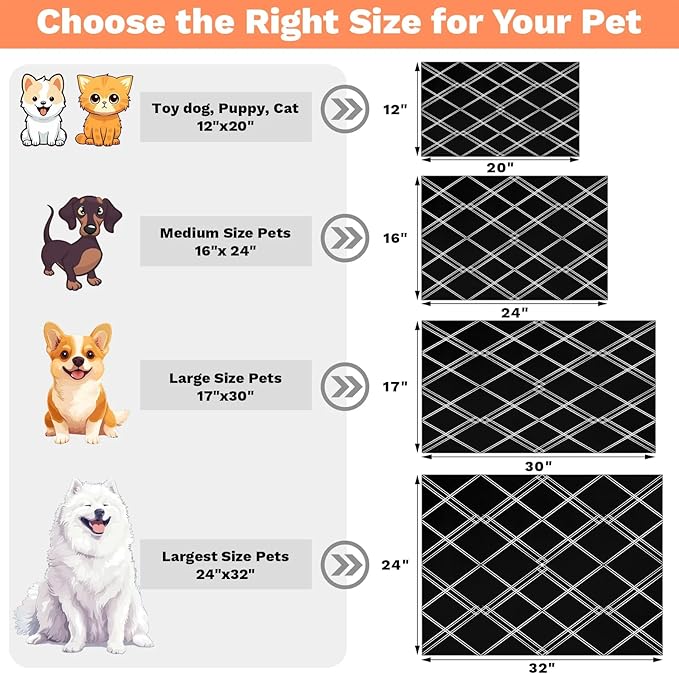 Buffalo Check Dog Food Mat for Floors Absorbent, Quick Dry Water Dispenser Mat for Food, Water, Pet Supplies 16" x 24", Black