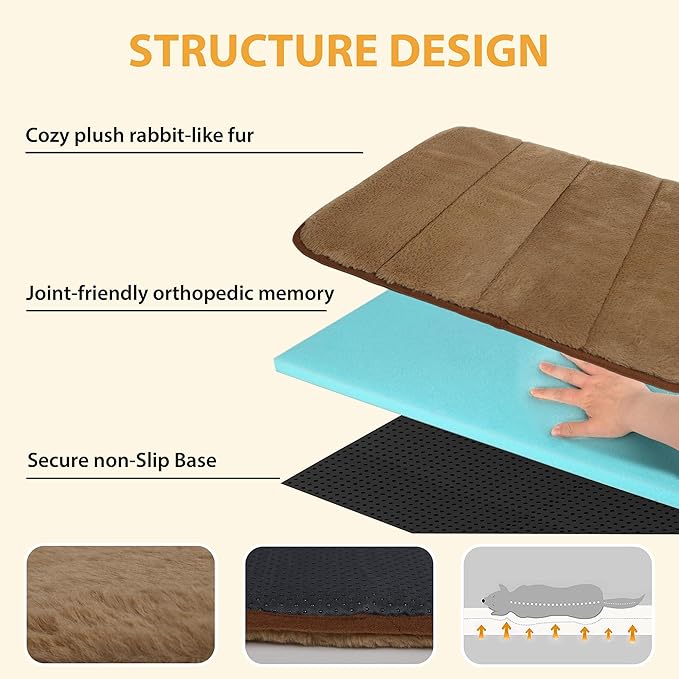 Dog Crate Pad for Small Dogs - 24x18 Memory Foam Dog Bed, Washable & Anti-Slip Dog Bed Mat, Ultra Soft Kennel Pad for Dogs Cozy Sleeping Mat, Khaki