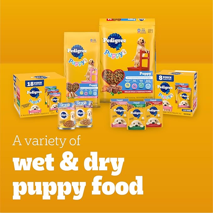 Pedigree Puppy Food Morsels in Sauce, Wet Dog Food Pouches, Chicken Flavor, 3.5 oz. Pouches, 16 Count