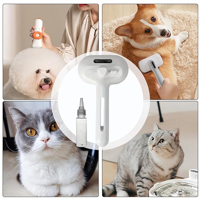 Cat Brush - Self-Cleaning Ergonomic Pet Grooming Tool, Home Shower Dog Brush | Large Tank Misting Deshedding Comb with Steam, Hair Removal Steamer for Gentle Massager, Travel Pet Care Accessory