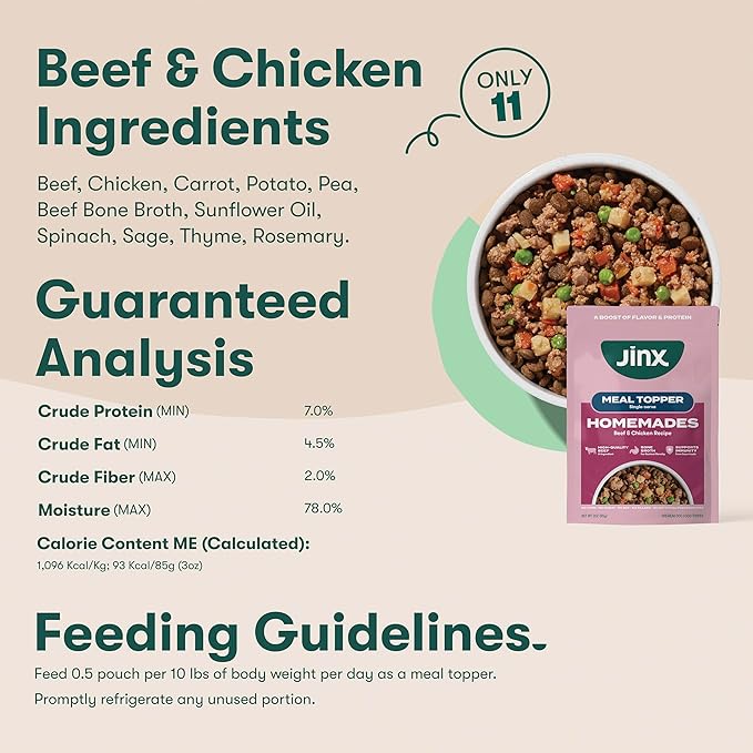 Jinx Wet Dog Food Toppers, Variety Pack - Mix with Dry Dog Food, Made with Real Chicken, Beef, Salmon, No Fillers, Puppy, Adult, Senior, 3oz, 18 Pack