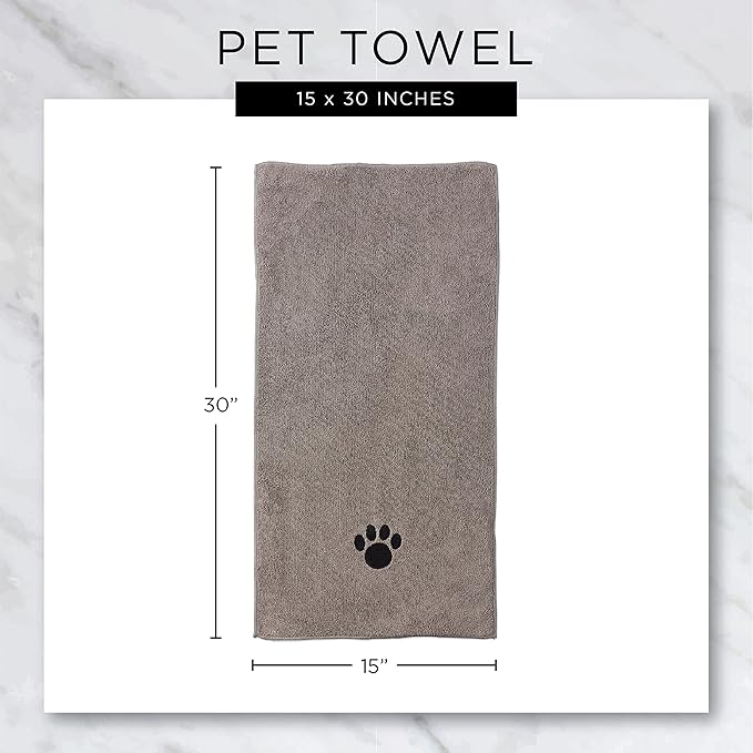 Bone Dry Pet Grooming, Embroidered Microfiber Towel Drying Collection, 15x30, Gray