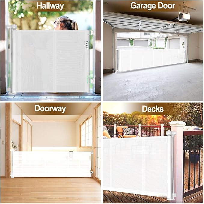 120 inch Retractable Baby Gates 42 inch Tall, Retractable Gate with Reinforced Strip Design to Prevent Crawling Through, 10 FT Extra Wide Retractable Dog Gate for Indoor/Outdoor