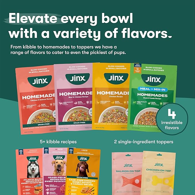 Jinx Wet Dog Food Pouches, Meal or Dog Food Topper Mix with Dry Dog Food, Made with Real Lamb & Duck, Bone Broth, No Fillers, Puppy, Adult, Senior, 9oz, 6 Pack