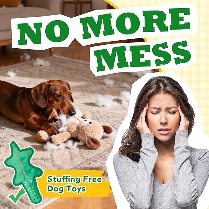 No Stuffing Dog Squeaky Toys, 1 PCS Tough Durable Plush Chew Toy for Boredom and Teething, Interactive Dog Toys for Small Medium Large Dogs to Keep Them Busy (Crocodile)