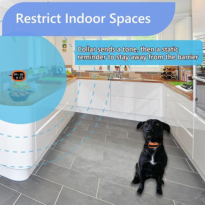 Indoor Pet Barrier for Dogs, Wireless Indoor Electric Fence, Pet Gate, Keeps Areas Off Limits, Dog Fence Waterproof/Rechargeable Training Collar (2 Dogs System)
