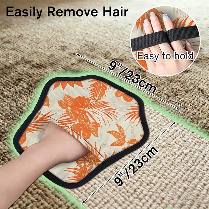 Palm Leaves Print Electrostatic Pet Hair Removal Glove for Cats & Dogs - Reusable Grooming Mitt for Couch, Carpet, Car Seat & Laundry - Large 9x9 Inch